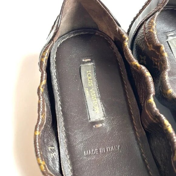 Louis Vuitton Lovely Brown Monogram Canvas Cube Patent-Leather-Trim Flats - Picture 9 of 11